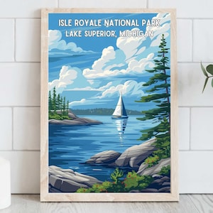 Isle Royale National Park Poster, Michigan Home Decor,  Lake House Artwork, Lake Superior Printable Wall Art, Digital Download