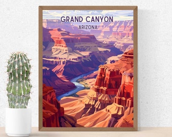 Grand Canyon National Park Poster,  Southwest Artwork, Colorful Wall Art, Arizona Desert, Retro Travel Print, Digital Download