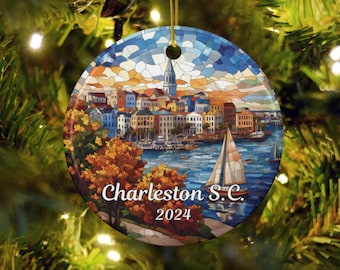 Charleston South Carolina  Christmas Ornament, Beach Holiday Tree Decoration, Travel Souvenir, Southern Xmas Personalized Vacation Gift