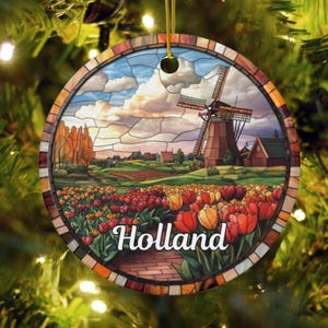 Holland Stained Glass Style Ornament, Personalized Holiday Gift, Netherlands Vacation Gift, Amsterdam Travel Souvenir Dutch Christmas Decor
