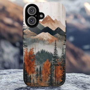 Mountain Wood Grain PRINT Tough Case for iPhone 16 15 14 13, Samsung Galaxy 24 23 22, Google Pixel 9 8 7 6,T Nature Forest Tree Cover