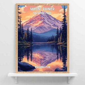 Mount Rainier National Park Poster Washington Home Decor Retro Travel Art Washington Artwork Northwest Nature Lovers Gift Digital Download