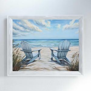 Entspannender Adirondack Strandstuhl Druck, Meeresblick Gemälde, Strand Wohnkultur Meerlandschaft Wandkunst, Küstenleben Kunstwerk Strandhaus Geschenkidee