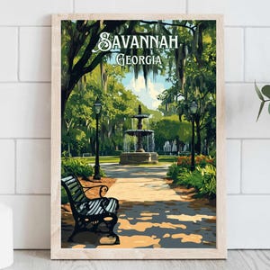 Savannah Georgia Reise-Poster Südliches Wohndekor Retro Reise-Kunst Südliches Wohnen Georgia Parks druckbare Kunst