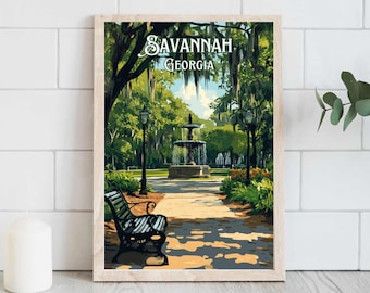 Reseaffisch för Savannah, Georgia: Retro sydstatskonst (digital nedladdning)