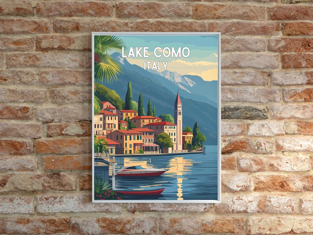 lake como italy travel poster art print (digital... Lake Como Travel Poster European Vacation Souvenir Vintage Italy Wall ...
