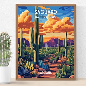 Saguaro Nationalpark Poster Südwest Wüste Wohnkultur Arizona Kunstwerk Naturliebhaber Geschenk WPA Wandkunst Digital Download
