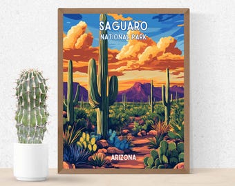 Saguaro National Park Poster Southwest Desert Home Decor Arizona Artwork Nature Lovers Gift WPA Wall Art Digital Download
