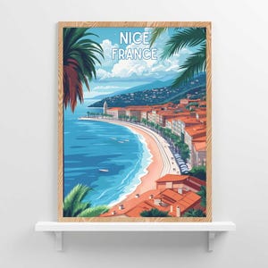 Nice France Travel Poster Vintage French Riviera Wall Art Coastal Artwork Print Beach House Home Decor European Vacation - Digital Download