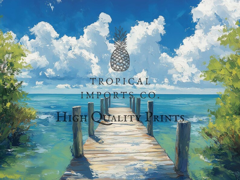 a painting of a dock with a pineapple on it