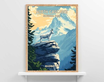 North Cascades National Park poster Washington Home decor retro reiskunst Washington artwork Northwest natuurliefhebbers cadeau digitale download