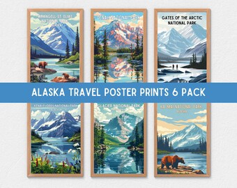 Alaska National Parks Print 6 Pack, Alaskan Home Decor,  Lodge or Cabin Artwork Gift, Last Frontier Printable Wall Art, Digital Download