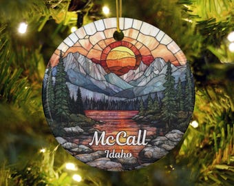 McCall Idaho Stained Glass Style Ornament, Northwest Holiday Tree Decoration, Gem State Travel Souvenir, Personalized Xmas  Vacation Gift