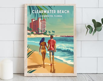 Clearwater Beach Florida Travel Poster Florida Home Decor Retro Travel Art Florida Beach Artwork Digital Download