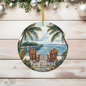 Florida Keys Illustrated Ornament, Personalized Holiday Gift, Florida Travel Souvenir, Tropical Beach Christmas Decor, Gulf Coast Xmas