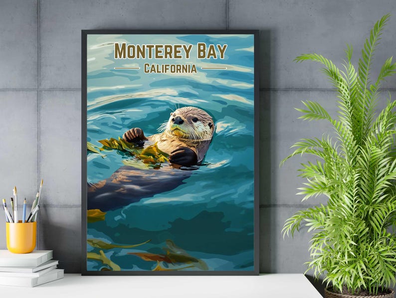 Monterey Bay Sea Otter Poster Print, California Home Decor, Nature ...