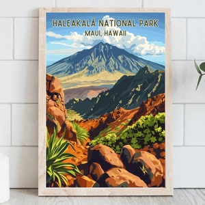 Haleakalā National Park Poster, Hawaii Home Decor, Retro Travel Art. Tropical Hawaiian Wall Art, Volcano Print, Instant Download