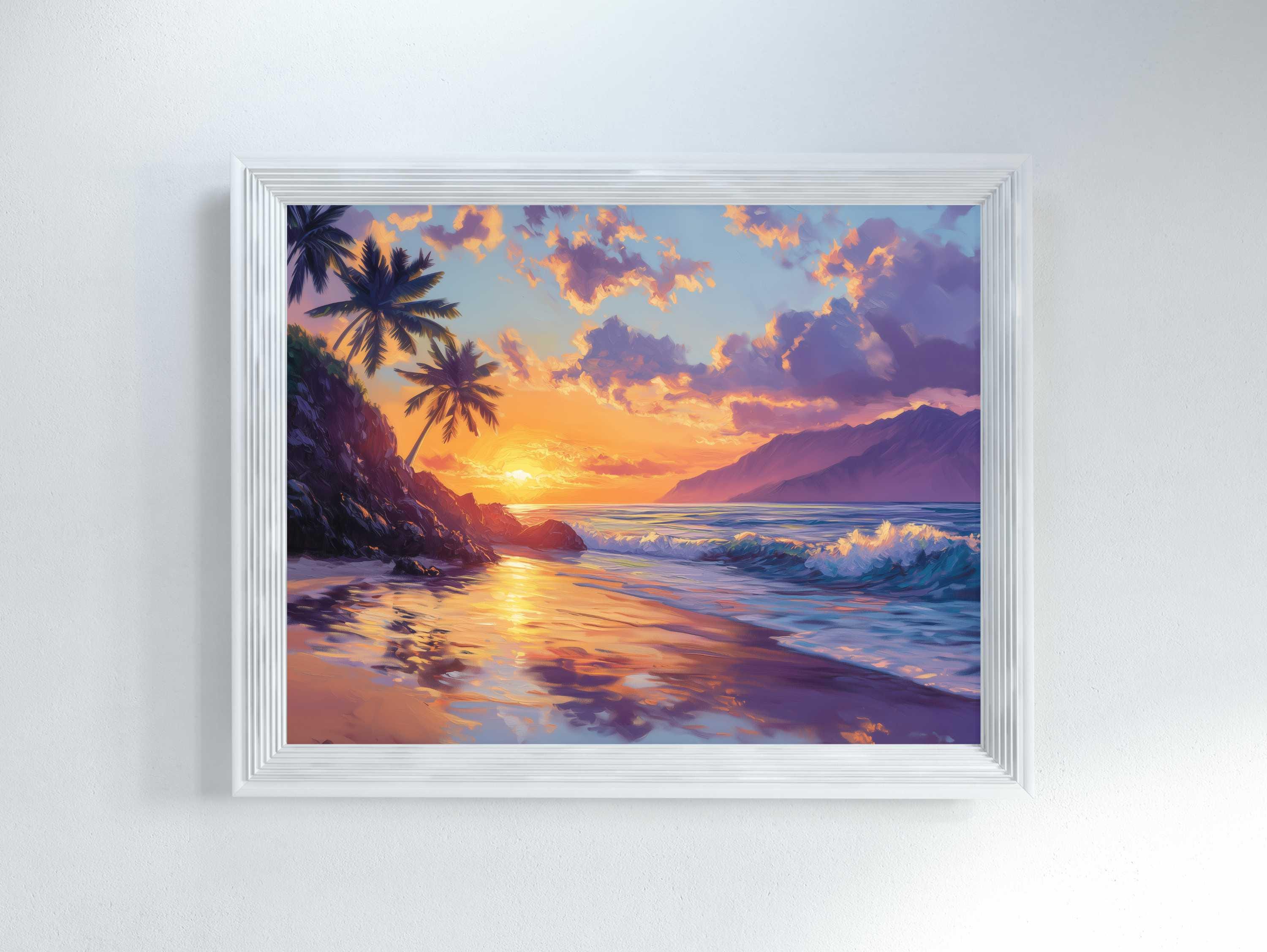 油絵　アート　ハワイ　サンセット　海の絵 油絵 アート ハワイ サンセット 海の絵 海の絵 ヤシの木 サンセット