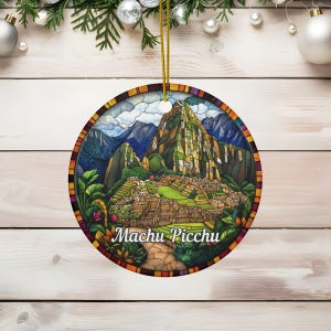 Machu Picchu Faux Stained Glass Ornament, Peruvian Travel Memory, Inca Trail, Peru Holiday Gift, South American Tropical Christmas