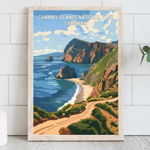 Affiche de voyage du parc national des îles Channel en Californie, décoration d'intérieur de plage, oeuvre d'art murale côtière - imprimable téléchargement numérique