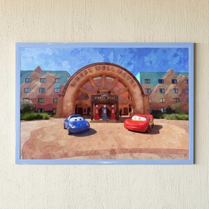 Art of Animation Resort Print, Cars Wheel Well Motel Wall Art, Artwork Gift for Disney World Vacation, Disney Resort Inspired Home Decor