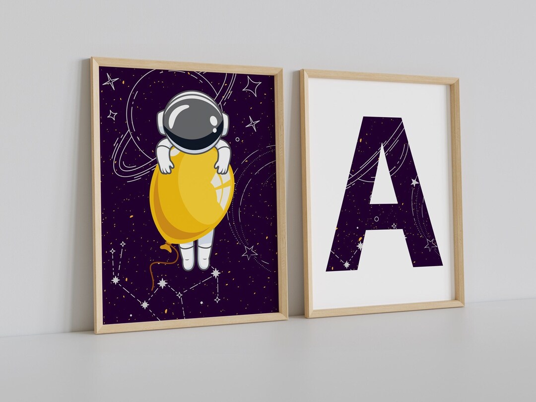 Set of 2 Personalized Posters | Astronaut & Monogram | Outer Space ...
