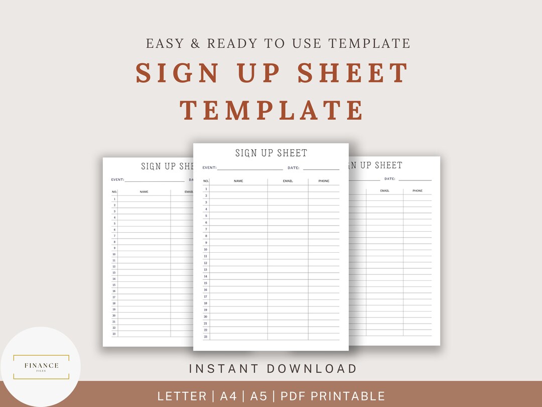 Sign up Sheet Template Printable Digital Download Blank Tracker ...