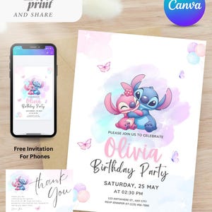 stitch invite, mobile invitation, invite birthday, kids invitation, stitch birthday,editable invitation ,stitch birthday