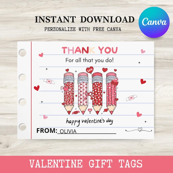 Printable Valentine's Day Teacher Tag: Editable Classroom Gift (Digital Download)