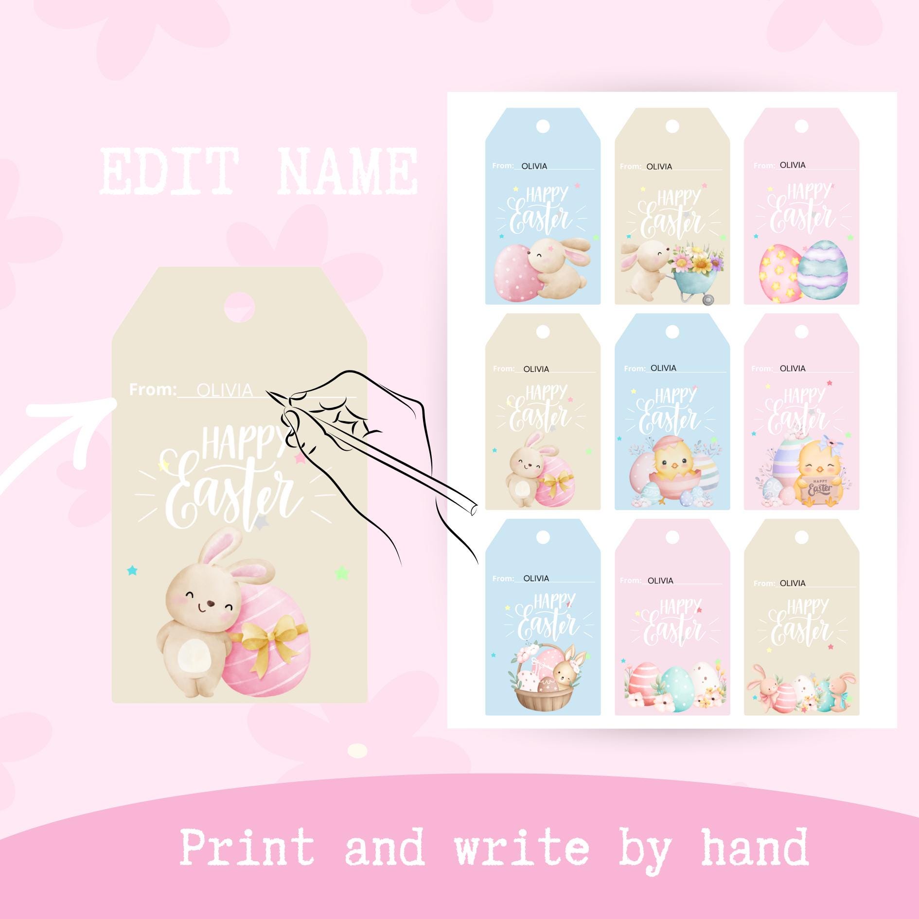 EDITABLE Easter Gift Tags, Watercolor Easter Gift Tags, Sweet Treat Tag ...
