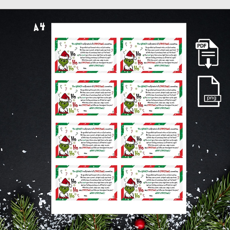 Candy Cane Holiday Favors (printable PDF) Grinch Christmas Gift Tags ...