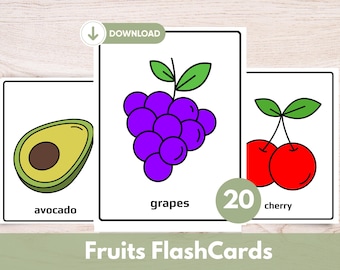 20 cartes-éclair sur les fruits | Imprimables éducatifs Montessori (fichiers numériques)
