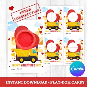 Modèle de carte Play-Doh pour la Saint-Valentin | Imprimable Classe Saint Valentin | Cadeau autre qu'un bonbon | Camion de chantier | Cadeaux pour la classe, Étiquettes pour la Saint-Valentin,