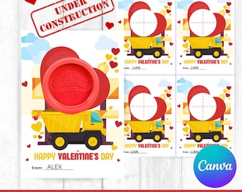 Construction Truck Valentine's Day Card: Play-Doh Printable (Digital Download)