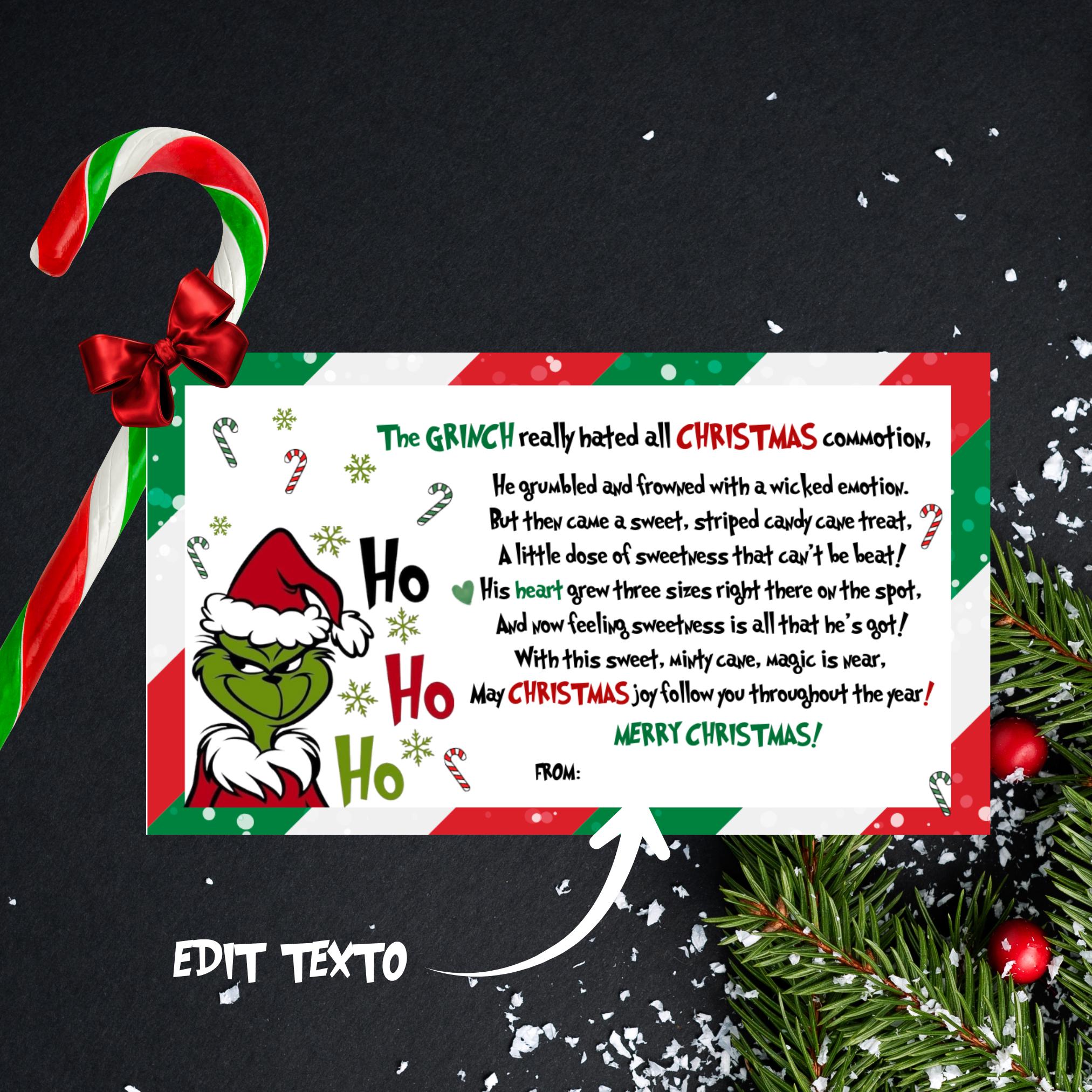 Candy Cane Holiday Favors (printable PDF) Grinch Christmas Gift Tags ...
