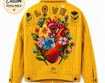 Custom Hand Painted Denim Jacket, Personalized Gift For Her