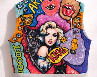 Chaleco vaquero pintado a mano: Chaqueta de cómic pop art retro