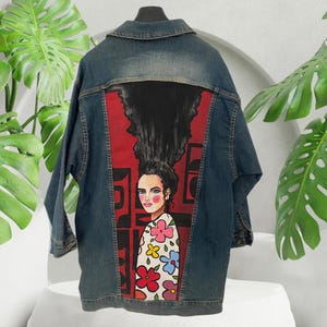 Custom Hand-Painted Woman Denim Jacket – Unique Woman Portrait Art, Personalized Fashion Statement, Wearable Art, Trendy & Stylish Outerwear