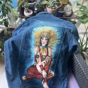 Hand-Painted Goddess Denim Jacket: Boho Festival Wear
