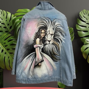 Stylish Custom Denim Jacket  ,  Unisex Hand Painted Wearable Art,