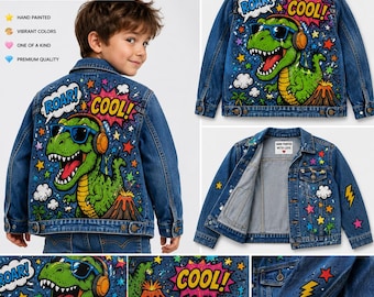 Chaqueta vaquera infantil pintada a mano a medida, chaqueta con nombre personalizado