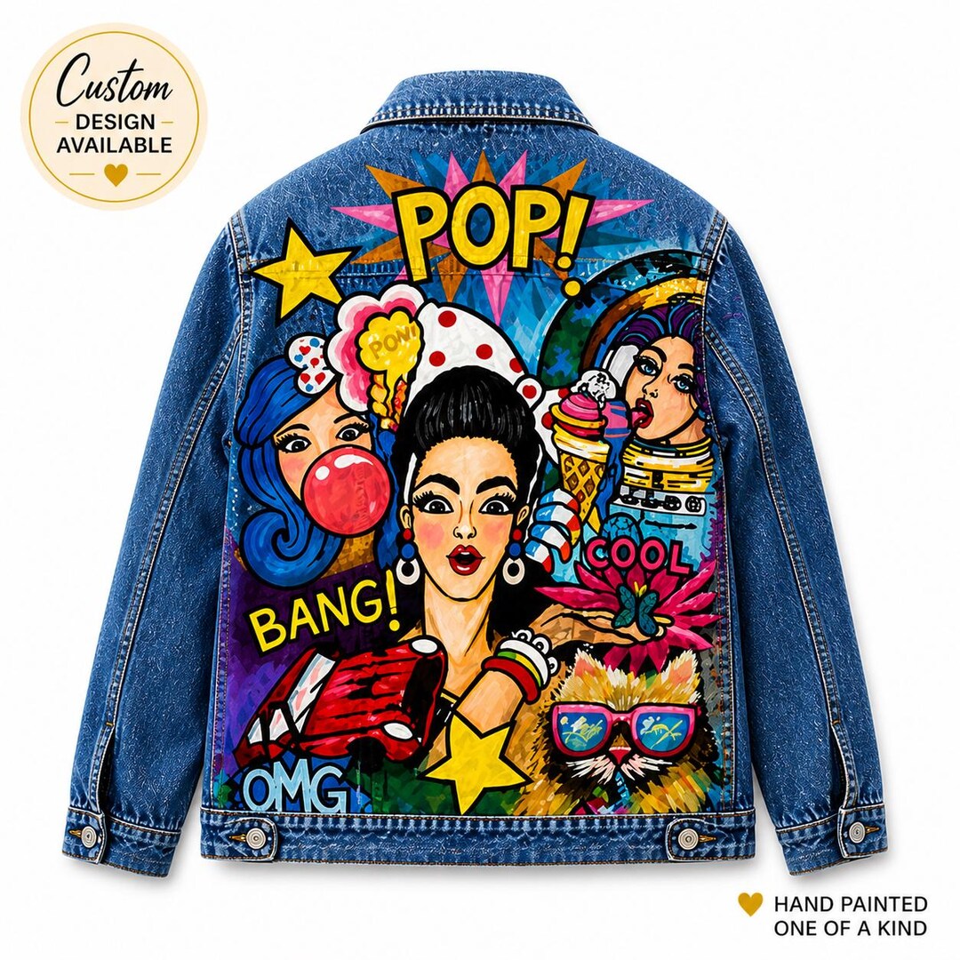 Hand-painted Pop Art Denim Jacket: Custom Retro Comic Design - Etsy