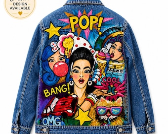 Hand-painted Pop Art Denim Jacket: Custom Retro Comic Design - Etsy