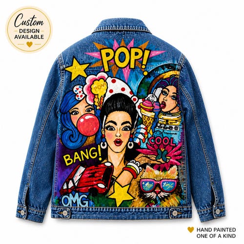 Hand-painted Pop Art Denim Jacket: Custom Retro Comic Design - Etsy