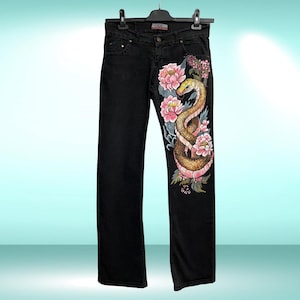 Hand painted custom jeans, Single garment, size 30,Custom style jeans, lycra and thin denim