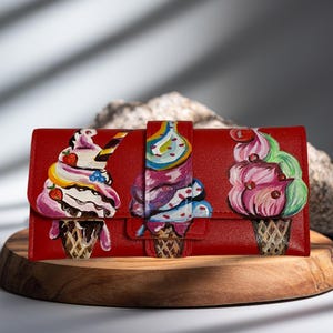 CARTERA DE DISEÑO PERSONALIZADO, Arte de billetera único: Diseño personalizado con inspiración de helado "Cartera pintada a mano, cartera con patrón de helado