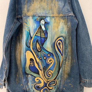 Custom Hand-Painted Denim Jacket – Majestic Peacock Art, Unique & Personalized Artistic Outerwear, Statement Fashion Piece