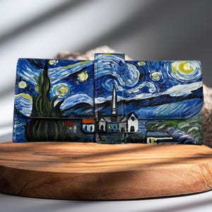CARTEIRA DE DESIGN PERSONALIZADO, carteira pintada à mão, carteira NOITE ESTRELADA Van Gogh
