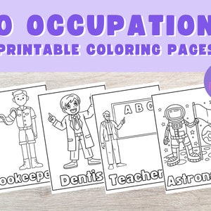 30 Occupations Printable Coloring Book, Toddlers coloring sheets, Kids learning pages, Educational Job Worksheets and Coloring Pages