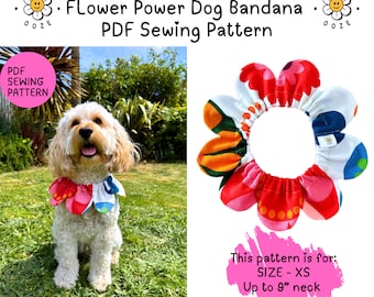Dog Bandana PDF Sewing Pattern - Unique Flower Power Elasticated Dog / Cat Bandana Created By Groovy Ooze - SIZE XS